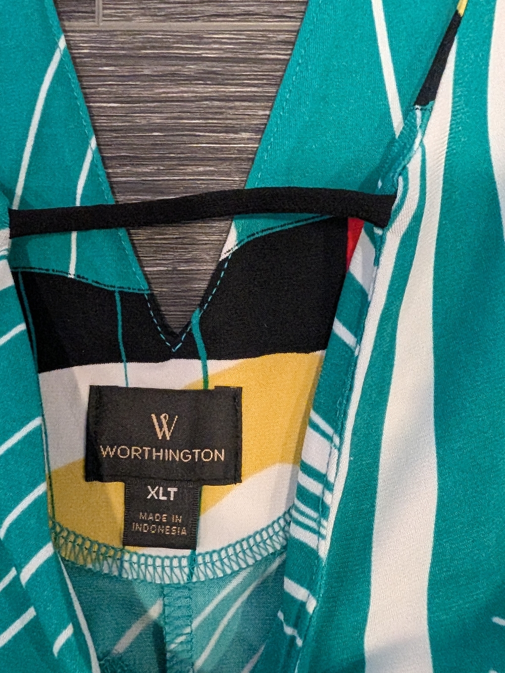 Worthington Teal and White Striped V-Neck Tank with Floral Accent - Picture 2 of 5